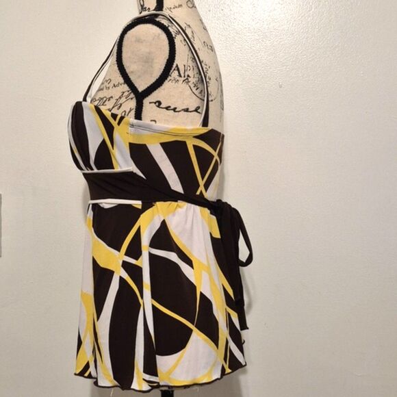 Speechless Y2K Babydoll Cami Top S Tie Back Empire Abstract Print Brown Yellow - Picture 2 of 9